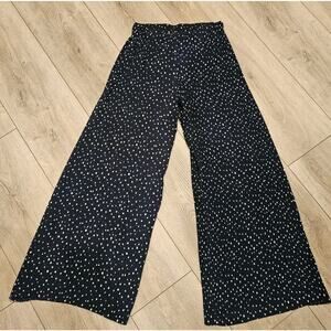 Zara Wide Leg Accordion/pleated Pants Navy Polka Dots Sz M